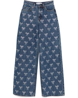 Self-Portrait Vaqueros Rhinestone Bow - Azul