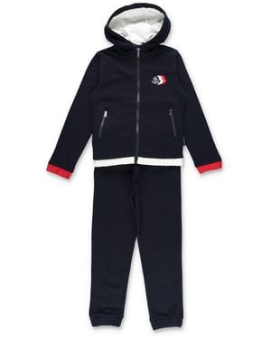 Moncler Boy's Brushed Cotton Zip-Up Hooded Tracksuit Set - Blue