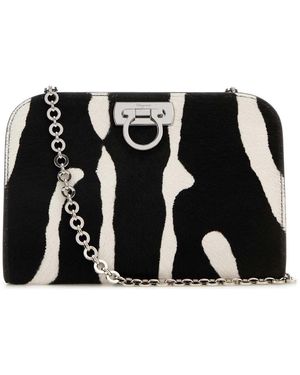Ferragamo Salvatore Printed Calf Hair Clutch - Black