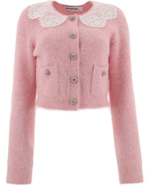 Self-Portrait Flauschige Strickjacke - Pink