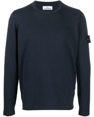 Stone Island Cotton Blend Jumper With Ribbed Detailing - Blue