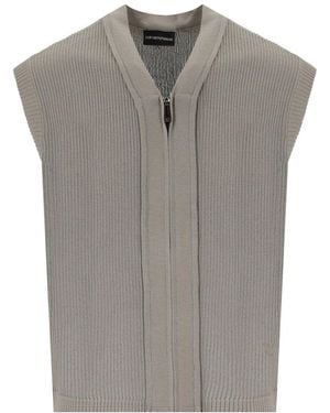 Emporio Armani Moon Rock Sleeveless Cardigan - Grey