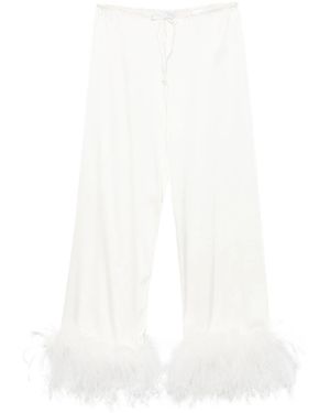 Oséree Broek Met Trekkoord En Veren Afwerking - Wit