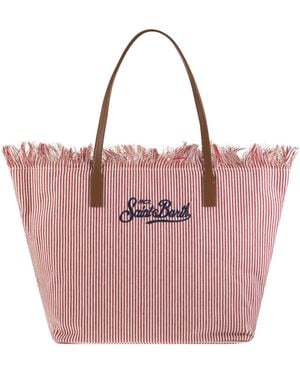 MC2 Saint Barth City Shopper Bag With Stripes And Embroidered Logo - Pink