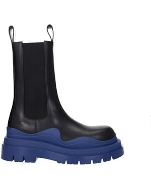 Bottega Veneta Hommes 's Bottes en cuir noir / croisière - Bleu