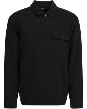 Vince Cotton Blend Zippered Polo Shirt Polo Shirts Nero-Uomo