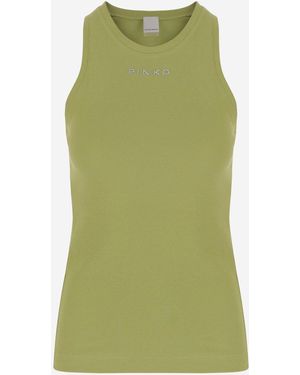 Pinko Stretch Katoenen Tanktop Met Logo - Groen