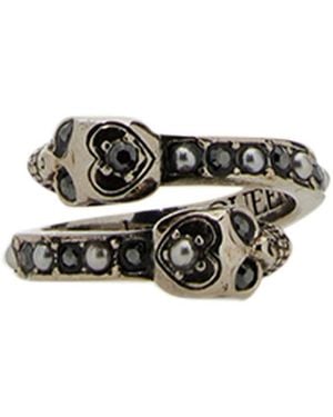 McQueen Anello Twin Skull - Black