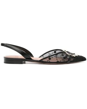 Malone Souliers Misha Embellished Mesh Slingback Ballet Flats - Black