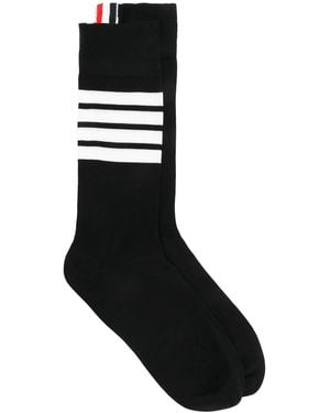 Thom Browne Mid Calf Socken mit 4 Stegen aus leichter Baumwolle - Schwarz