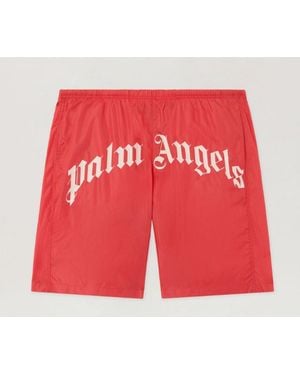 Palm Angels Badeshorts mit gebogenem Logo von - Rot