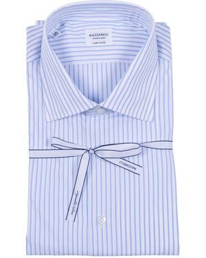 MAZZARELLI CAMICIE Camicia De Algodón A Righe Celeste E Bianco Slim Fit - Azul
