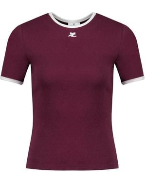 Courreges Charakteristische T -Shirt -Courreves Baumwollburgund - Lila