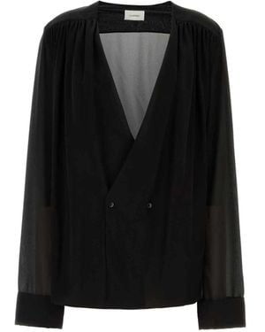 Saint Laurent Schwarze Seiden Doppelreihige Hemd