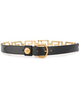 Versace Belt With Greek Key Buckle - Natural