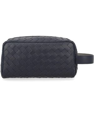 Bottega Veneta Bottega-Style Mini Intrecciato Leather Clutch Pouch - Blue