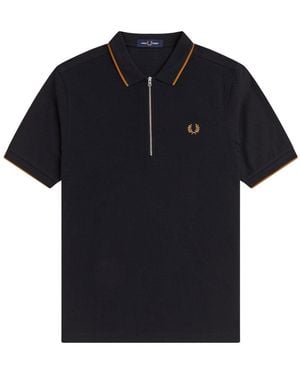 Fred Perry Polo Con Zip E Logo - Black