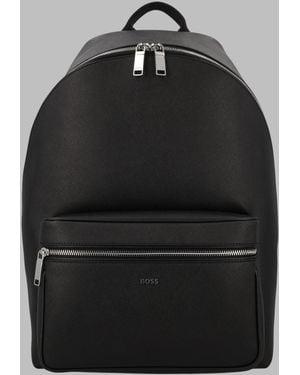 BOSS Textured Backpack With Front Zip Pocket - Black