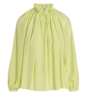 Lanvin Elegant Silk Blouse With High Collar - Gelb