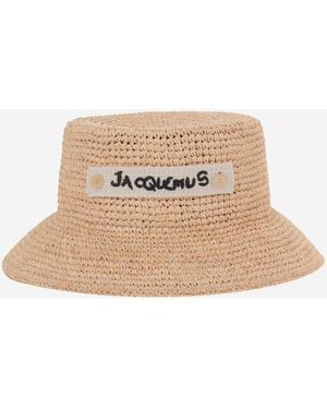 Jacquemus Raffia Bucket Hat With Logo - Natural