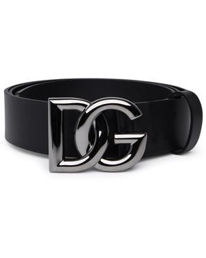 Dolce & Gabbana Black Lear Belt - Zwart