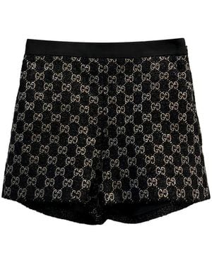 Gucci Embroidered Lamé Wool Tweed Shorts - Black