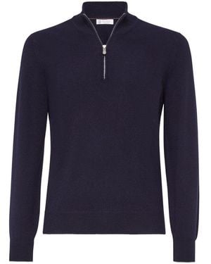 Brunello Cucinelli Cashmere Half Zip Sweater - Blauw