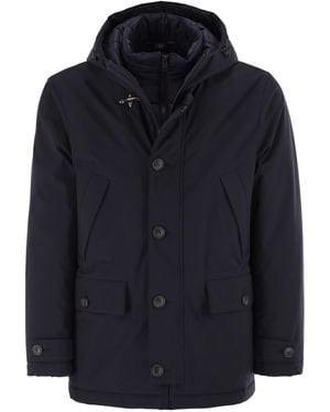 Fay Short Parka In Technische Gabardine - Blauw
