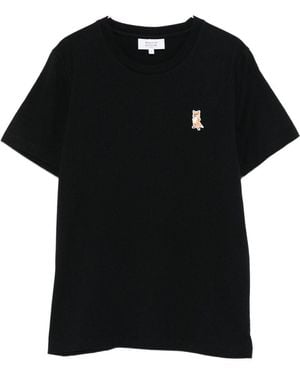 Maison Kitsuné Fox-Embroidered Cotton T-Shirt - Black