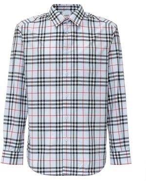 Burberry Checked Cotton Shirt - Blue