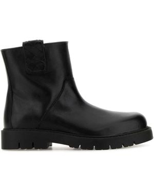Bottega Veneta Leather Haddock Ankle Boots - Black