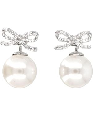Self-Portrait Bow-Detail Crystal & Faux Pearl Stud Earrings - White