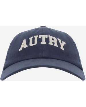 Autry Ribbed Cotton Velvet Baseball Cap With Logo - Blue