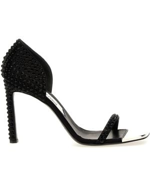 Sergio Rossi Area Dagger Satin Sandals With Rhinestone - Black