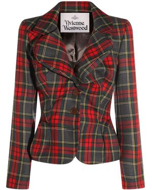 Vivienne Westwood Plaid Tailored Jacket With Notch Lapel And Button - Rot