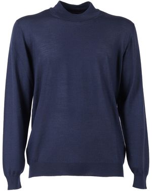 Fedeli Col montant L/S Pull Tricoté Homme - Bleu