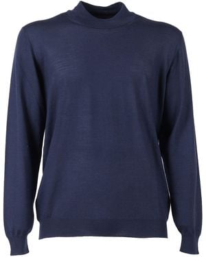 Fedeli Mock Neck L/S Knitted Sweater - Blue
