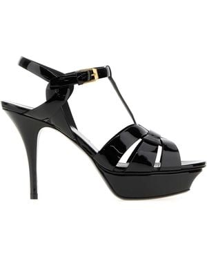 Saint Laurent Leather Tribute Sandals With 7.5 Cm Heel And 3 Cm Platform - Black