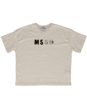 MSGM Boxy Jersey Camiseta Niña Crema/Crema - Blanco