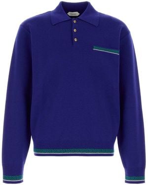Versace Knit Jumper With Tipping Detail - Blue