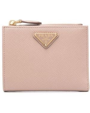 Prada Logo Plaque Grained Leather Wallet - Pink