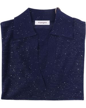 Kangra Cashmere Kangra Kaschmir-Polo Aperta M.Corta Con Mikropailletten - Blau