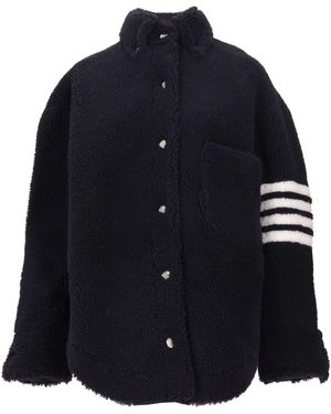 Thom Browne – Übergroße Hemdjacke mit 4 Bars aus gefärbtem Shearling - Blau
