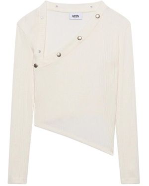 Gcds Long-Sleeved Ribbed Top With Snap Buttons - White