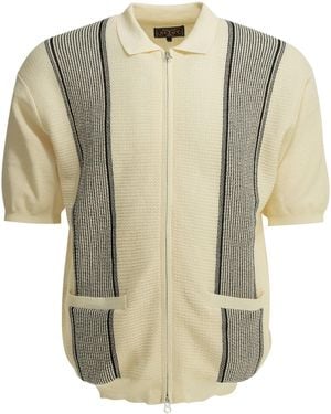 Beams Plus Polyester Linen Polyester Nylon Linen Textured Knit Zipper Polo Shirt - Natural