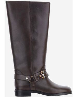 Pinko Leren Laarzen Met Logo - Bruin