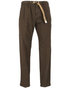 White Sand Gabardine Belted Straight-Leg Trousers - Grey