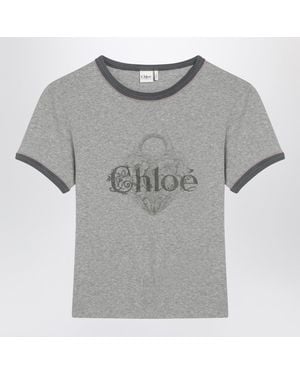 Chloé Chiné Jersey Baby-Fit T-Shirt With Logo Print - Grey
