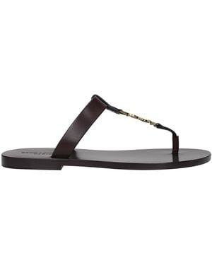 Saint Laurent Hombres Chanclas de cuero marrón