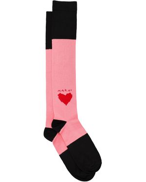 Marni Graphic Color-Block Knit Socks With Heart Motif, Logo And Contrasting Toe - Red